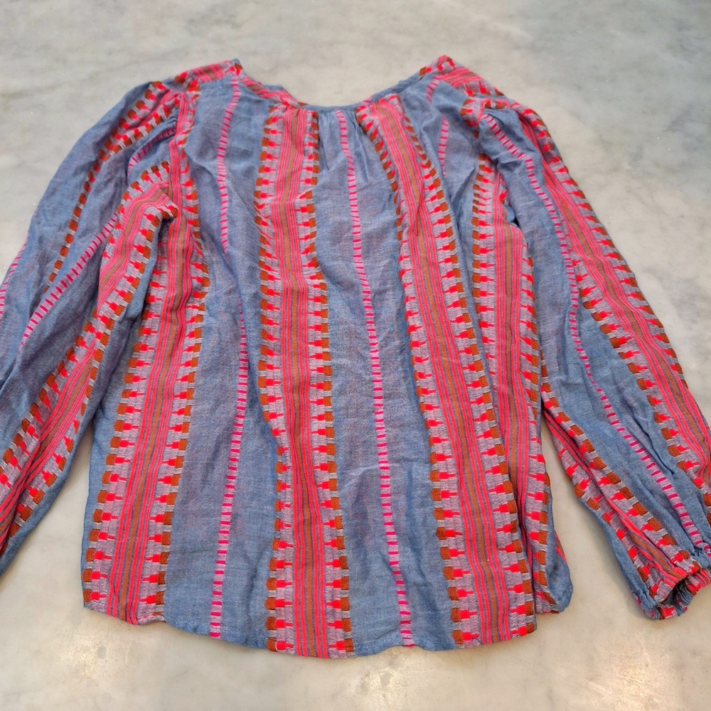 Anthropologie Velvet Graham‎ & Spencer Blouse Lg Blue Neon Pink Embroidered Boho - Picture 10 of 10